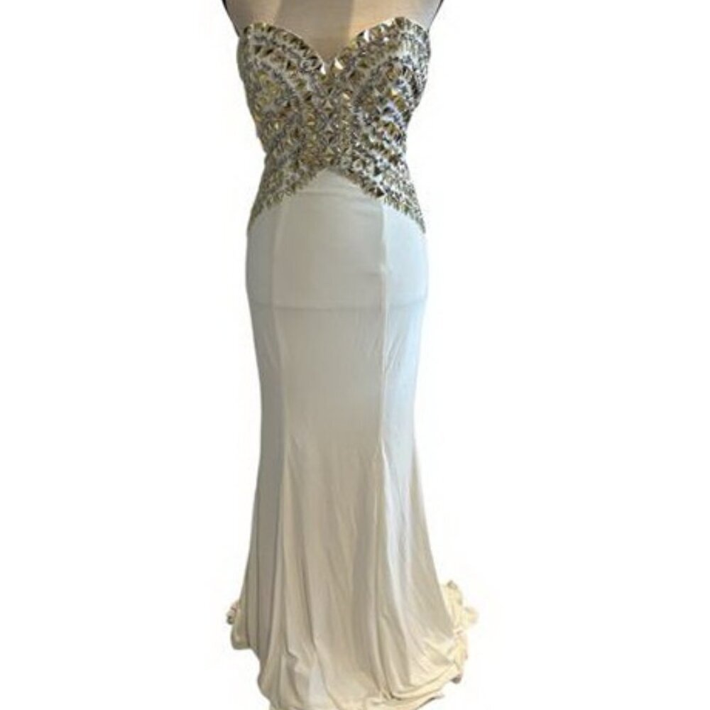 Impressions Xcite Ivory Strapless Embellished Beaded Gown Prom